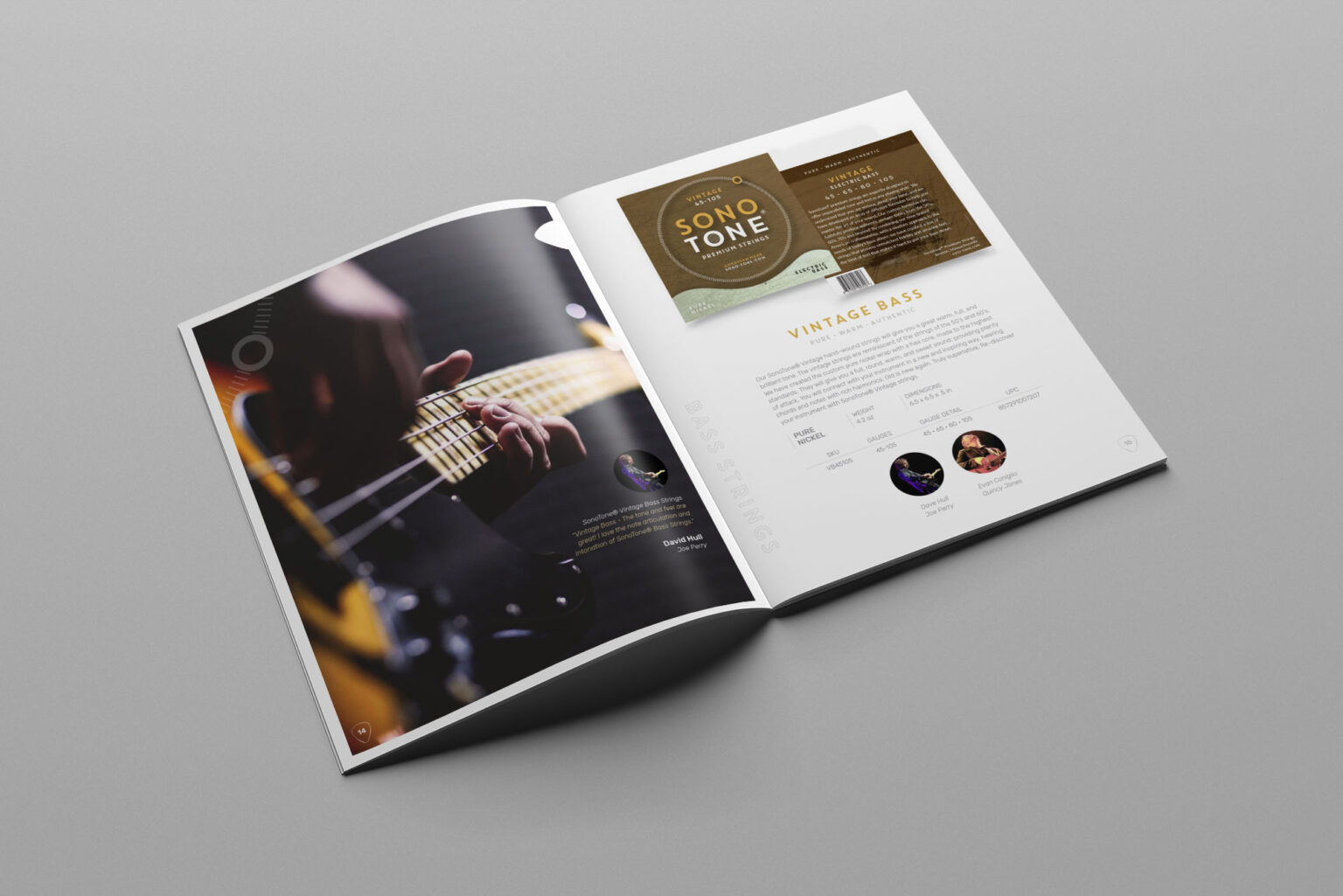 SonoTone catalog closing spread with brand messaging, artist validation, and ordering information.