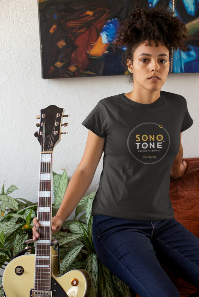 Women's-fit SonoTone t-shirt shown from the front with the circular logomark across the chest.