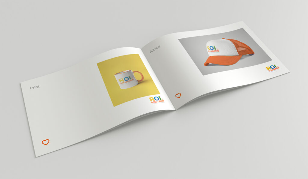 Spread from the merchandise section showing a branded mug on gold beside an orange and white trucker cap.