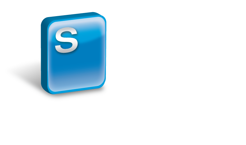 The refreshed Schwartz badge in dimensional perspective, glassy blue faces and beveled depth turning the flat chicklet into an object.