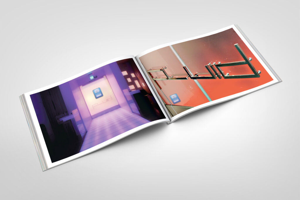 Closing spread of the 2007 RSA invitation, violet-lit interiors and neon Fluid signage carrying the Schwartz badge through the venue photography.