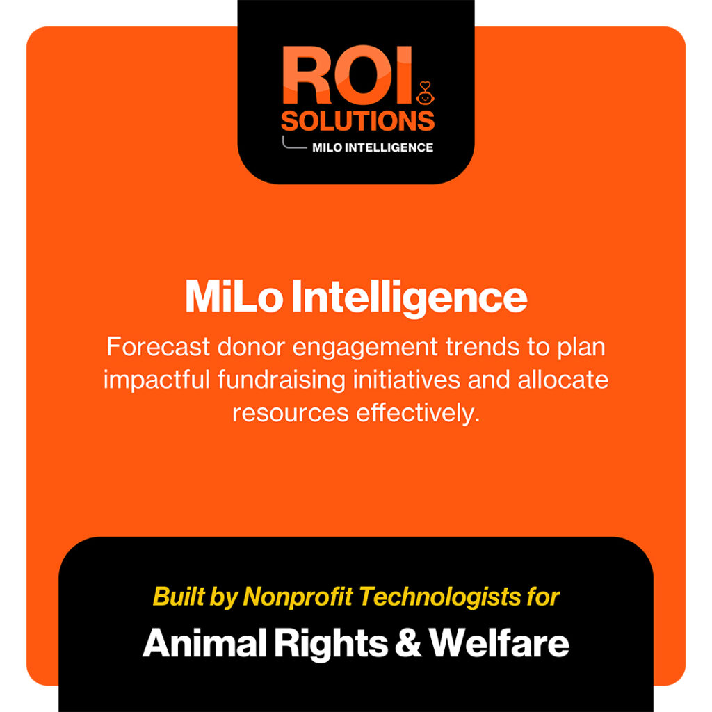 Orange MiLo Intelligence card for animal rights and welfare, forecasting engagement trends above the black banner.