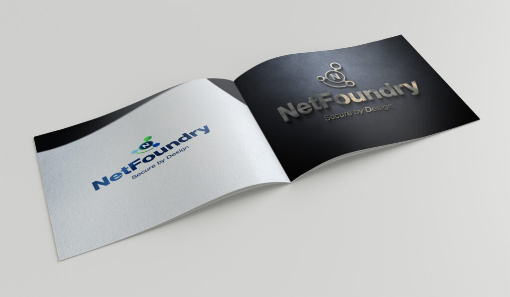Spread contrasting the navy logo on silver with a chrome emboss of the mark on black, Secure by Design beneath both.