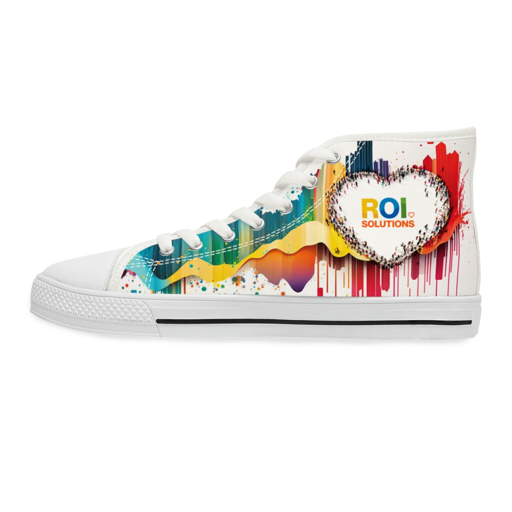 Inner profile of the white-soled high-top, the crowd heart framing the logo on the heel panel.