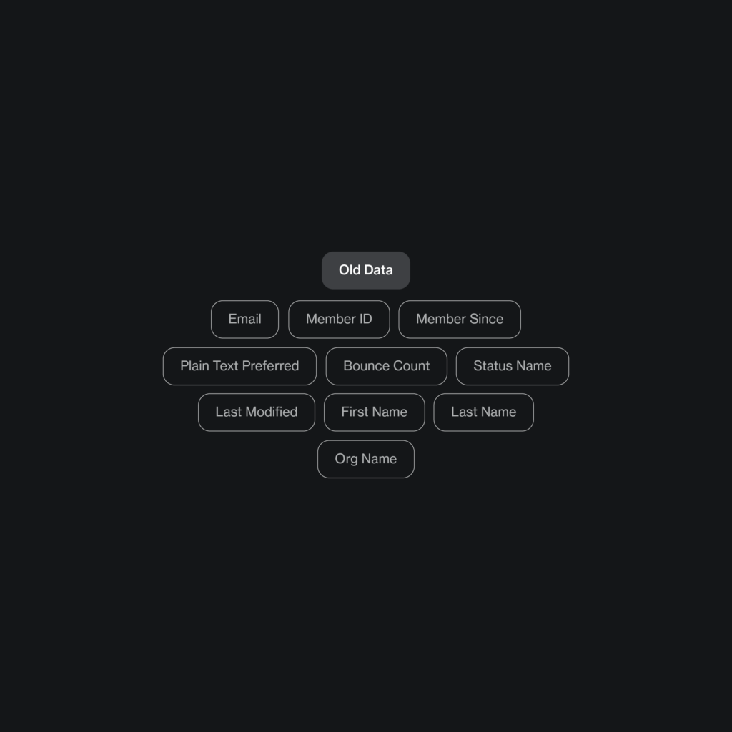Sparse field map of the original record, ten basic contact fields floating before mission enrichment.