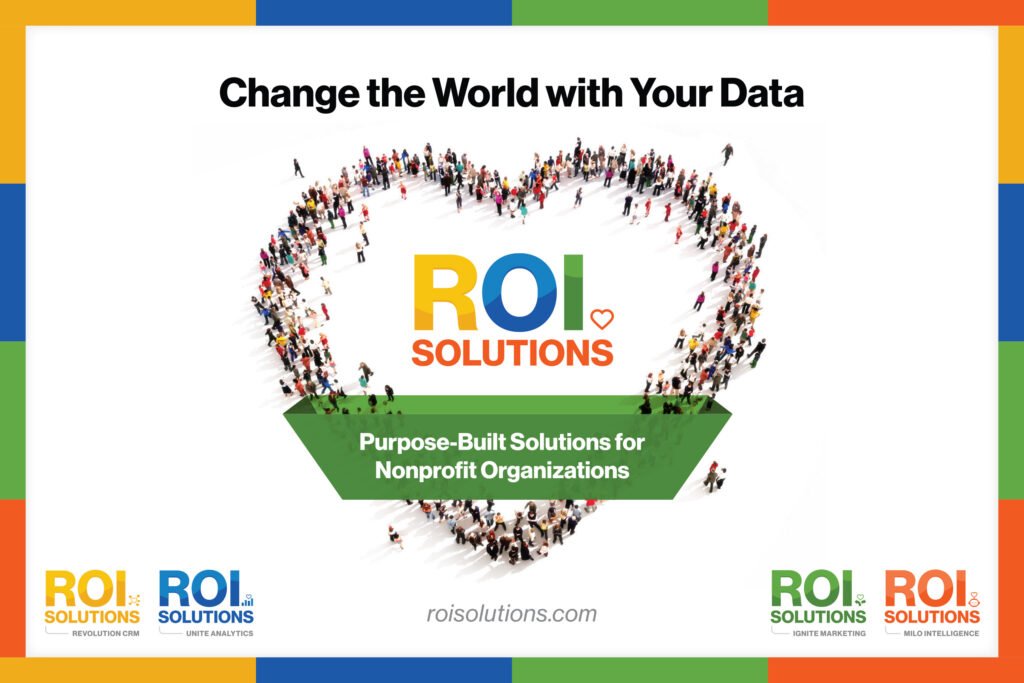 Landscape ad bordered in brand color blocks, the crowd heart and green Purpose-Built banner flanked by product logos.