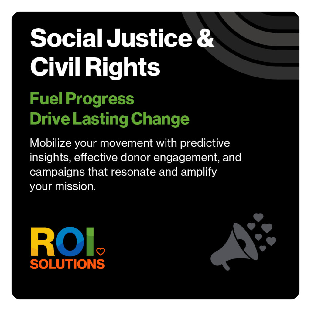 Black Social Justice and Civil Rights opener headlined Fuel Progress Drive Lasting Change, a megaphone spraying hearts.