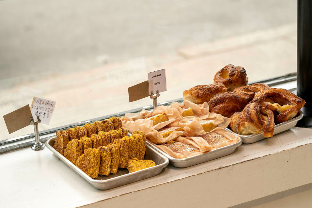 Trays of biscotti, hand pies and fruit danishes lined up on the Butternut Bakehouse windowsill.