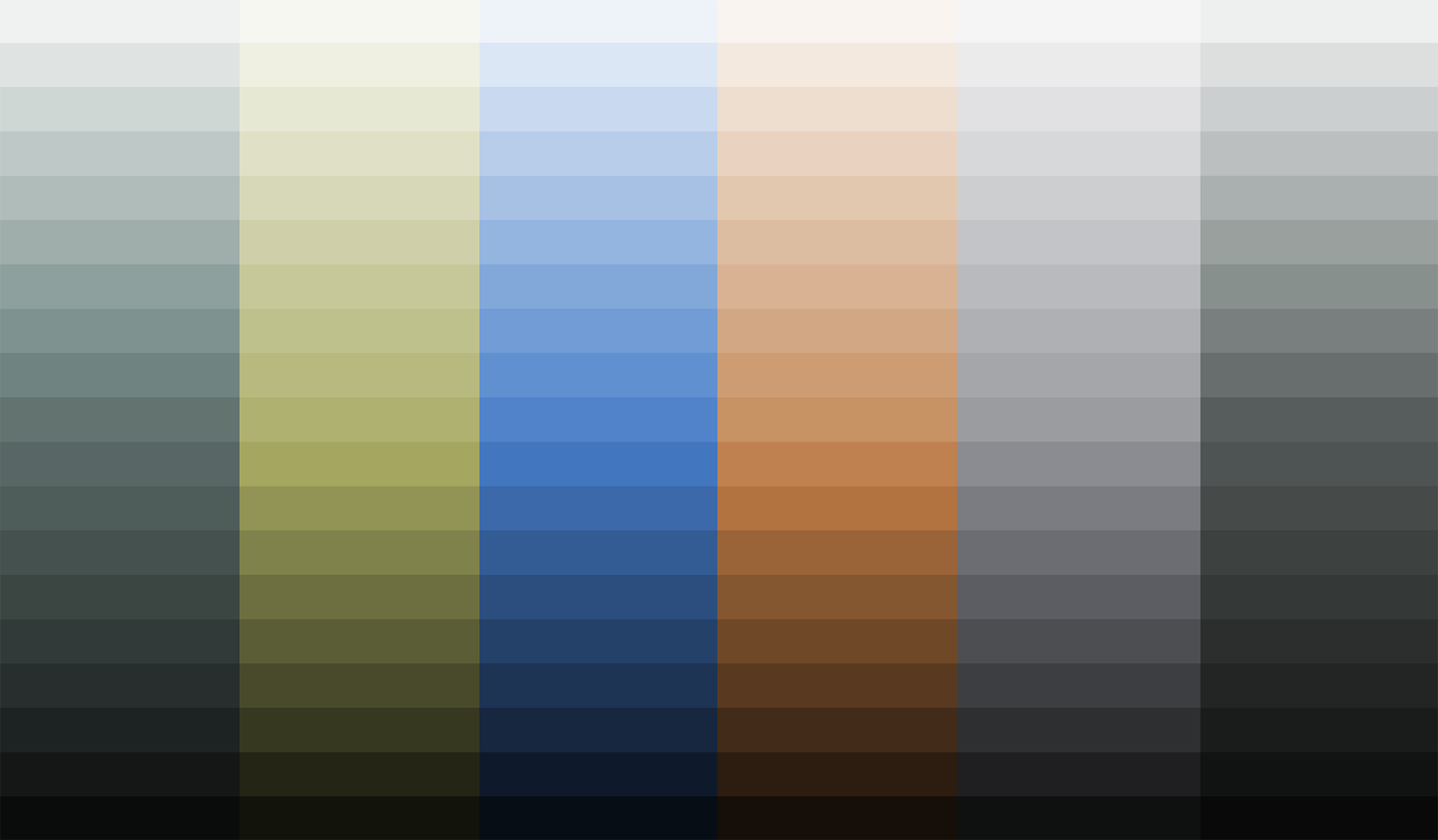 Fairfield & Associates color system in six families — sea green, moss, harbor blue, buoy orange, granite gray, and slate — each stepping through a ladder of tints.