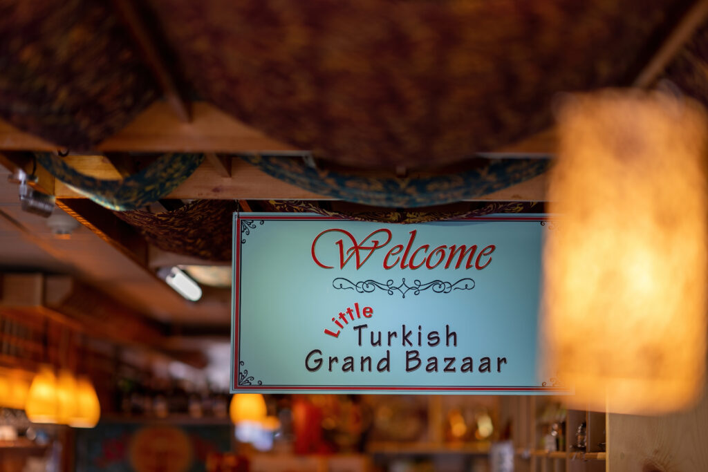 Welcome sign for the Little Turkish Grand Bazaar inside Pasha restaurant.